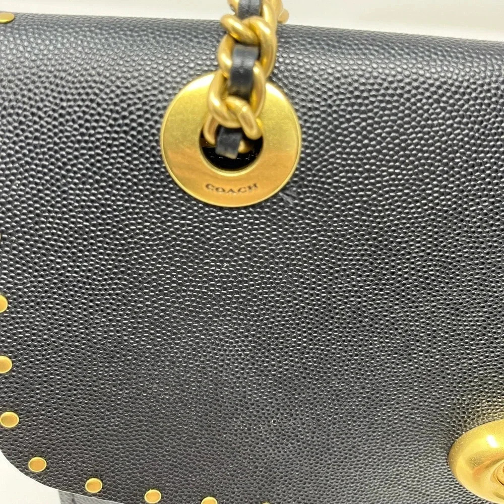 Coach Parker Mixed Media Studded Convertible Shoulder Bag Black/Gold Leather - Picture 6 of 8